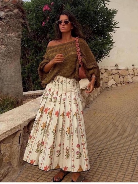 Zara Dresses & Skirts - Zara Cream Floral Pleated Maxi Skirt